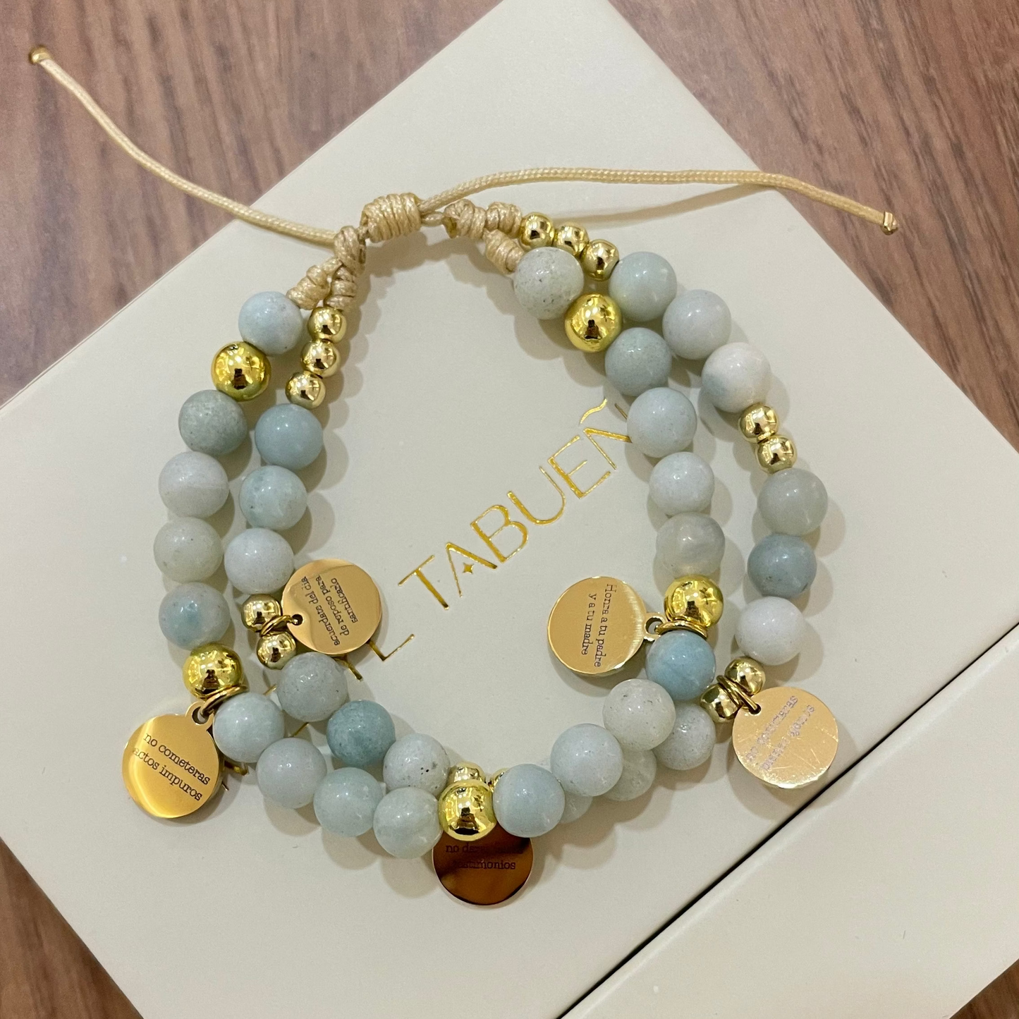 PULSERA 10 MANDAMIENTOS (PIEDRA AMAZONITA)