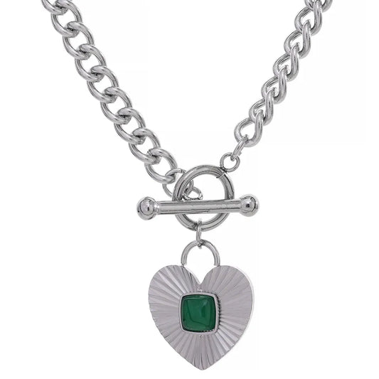 STONE HEART SILVER NECKLACE