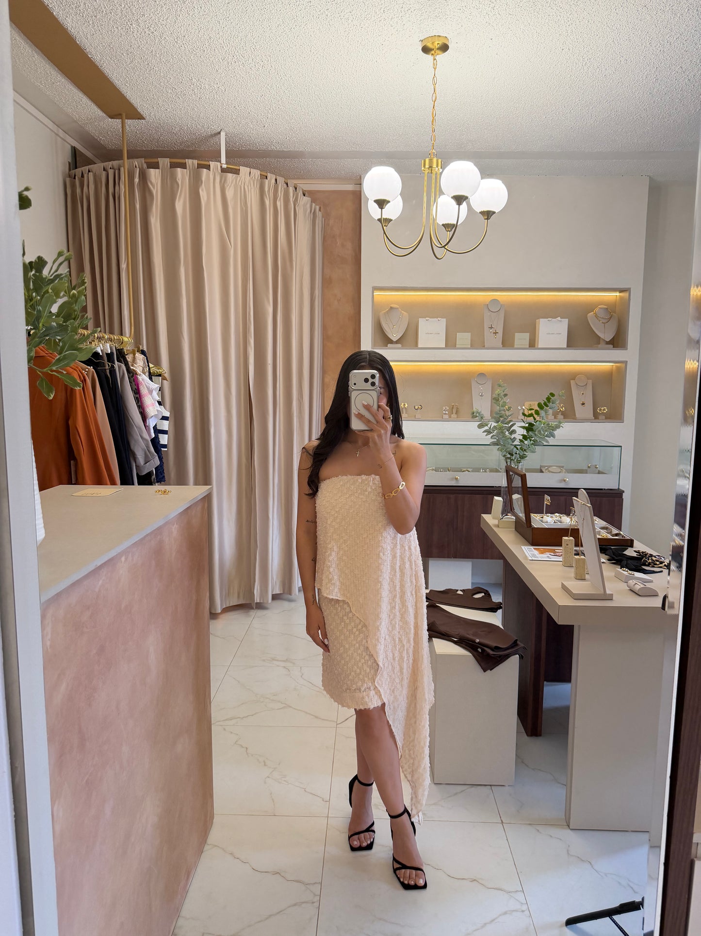 VESTIDO BEIGE/AZUL