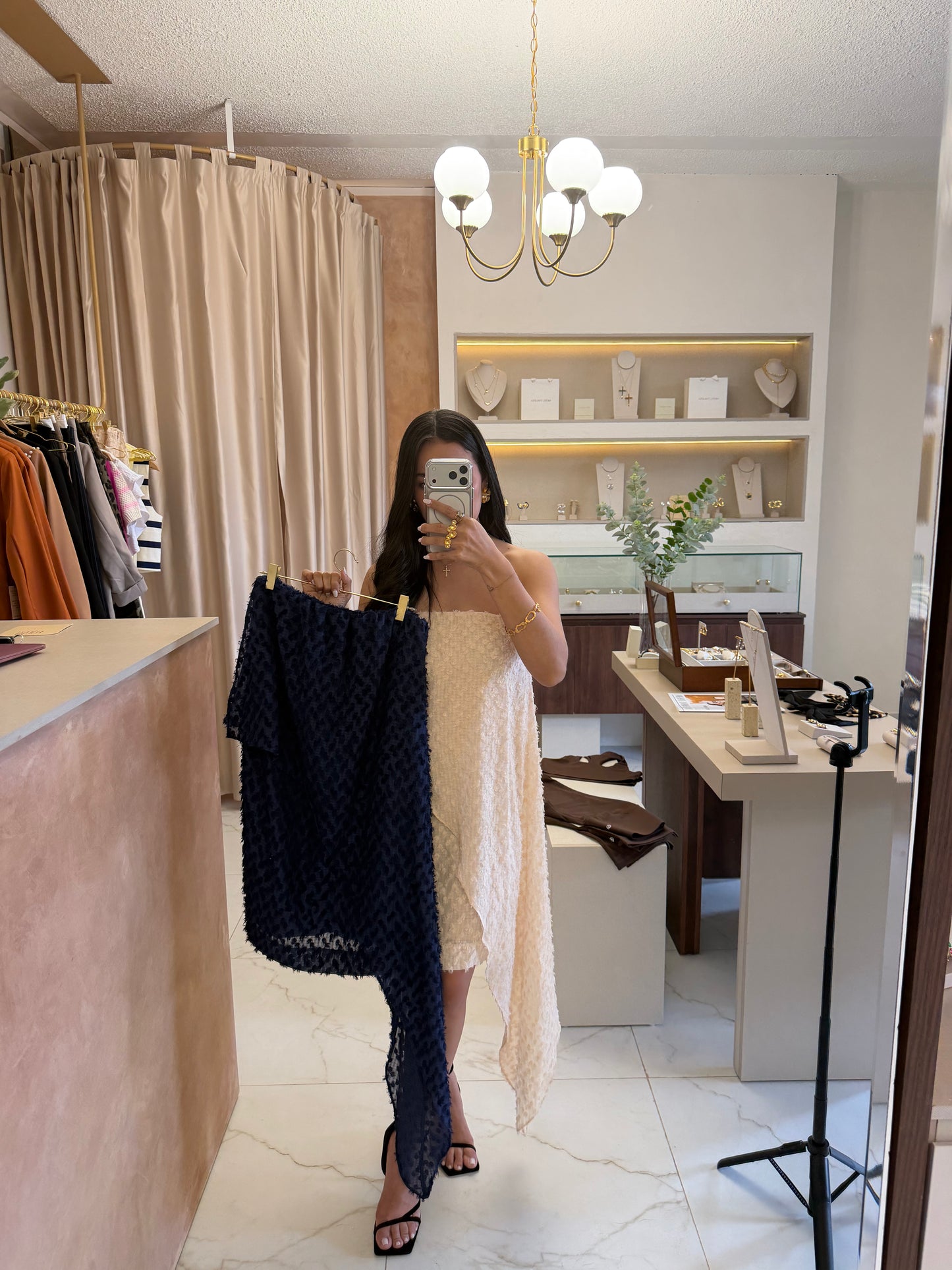VESTIDO BEIGE/AZUL