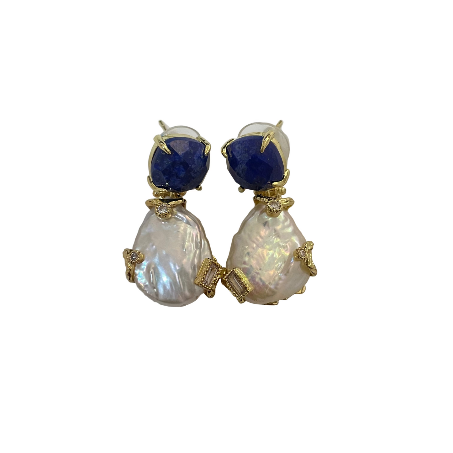 ARETES PERLAS NATURALES CUARZO AZUL