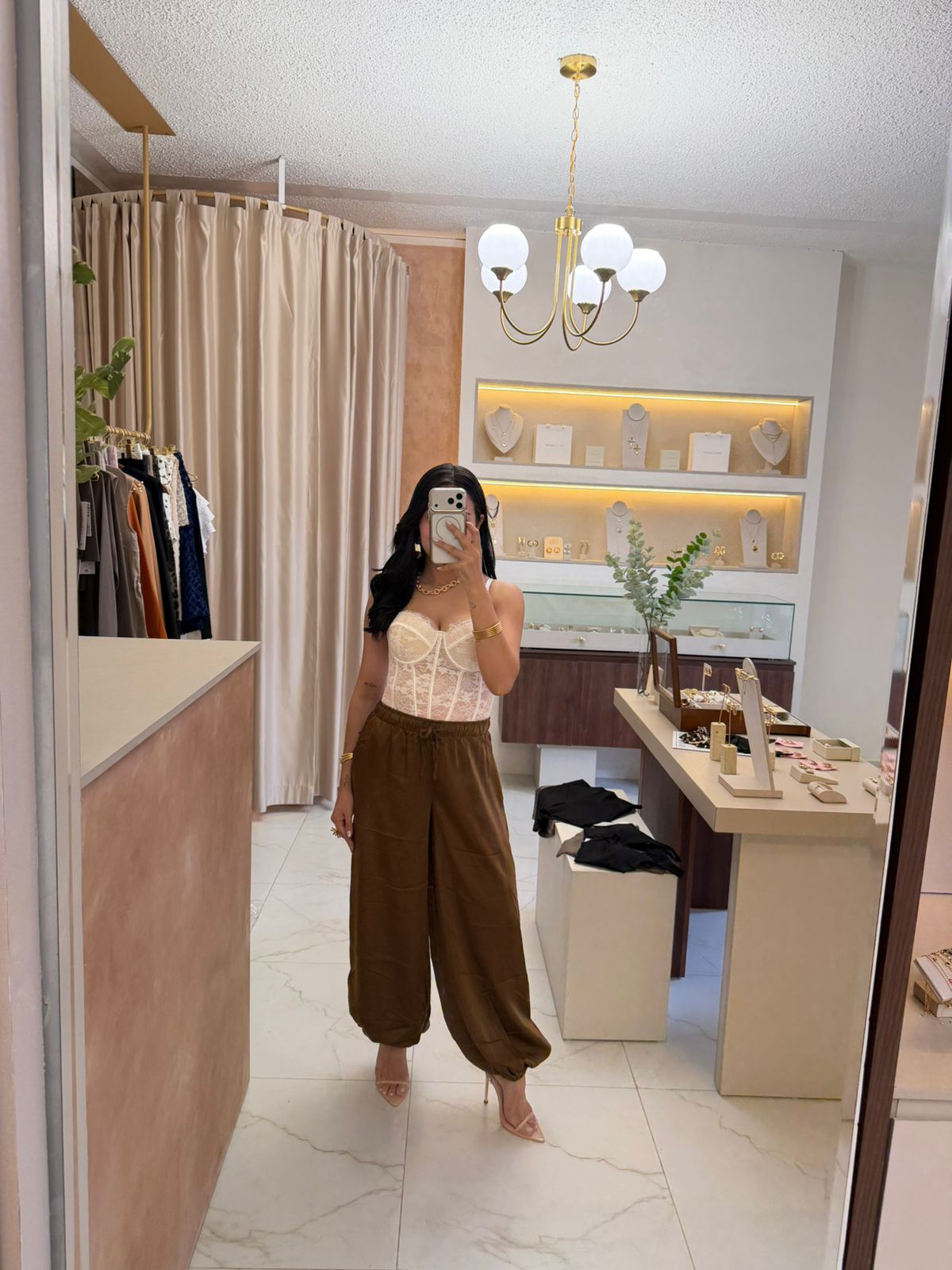 CORSET TOP & PANTALON CAFE