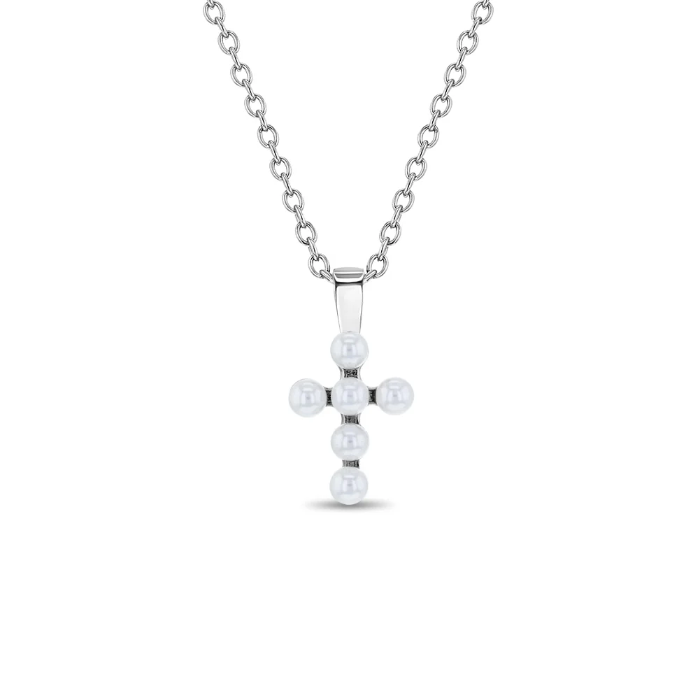 TINY PEARL CROSS PLATA 925