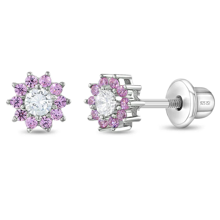 PINK & CLEAR FLOWER PLATA 925