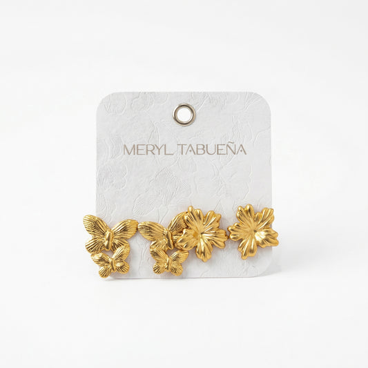 SET DE 2 PARES MARIPOSA Y FLOR
